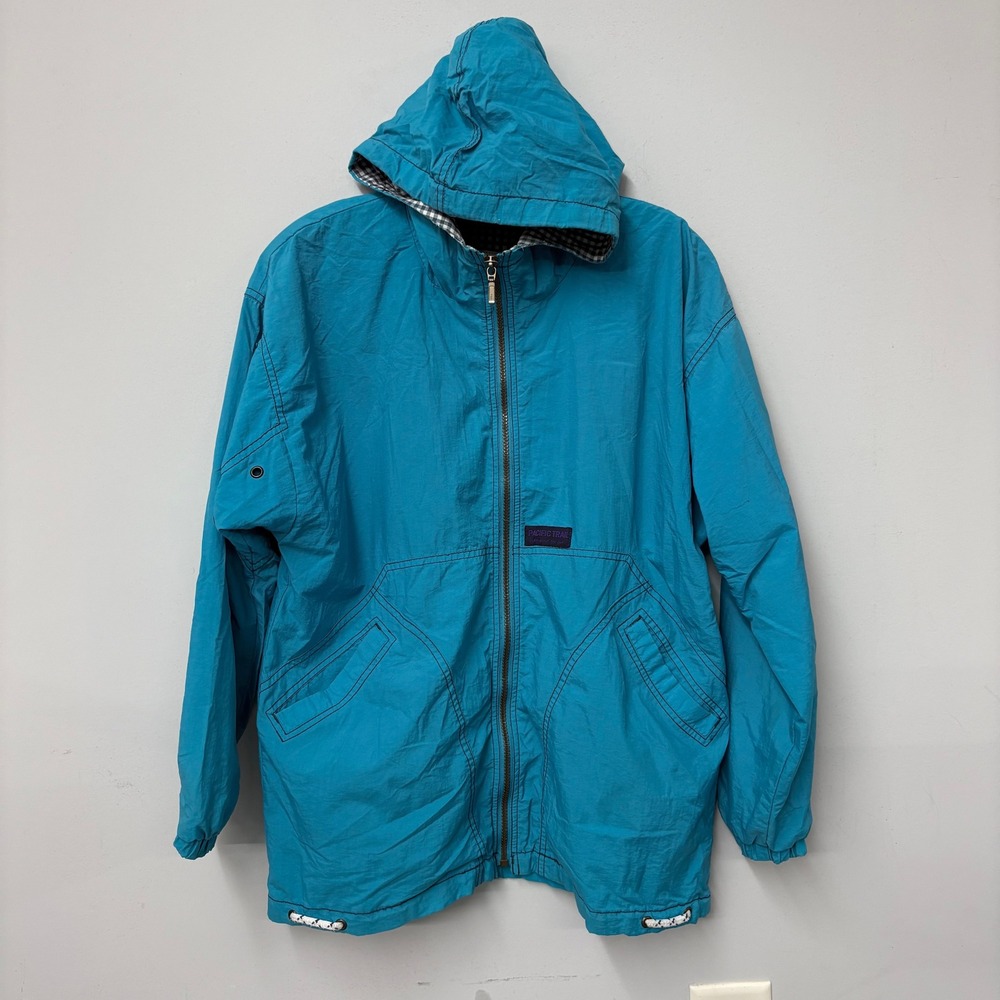 Pacific Trail Vintage‎ 90s Teal Blue Hooded Windbreaker Jacket XL 18-20 Gingham